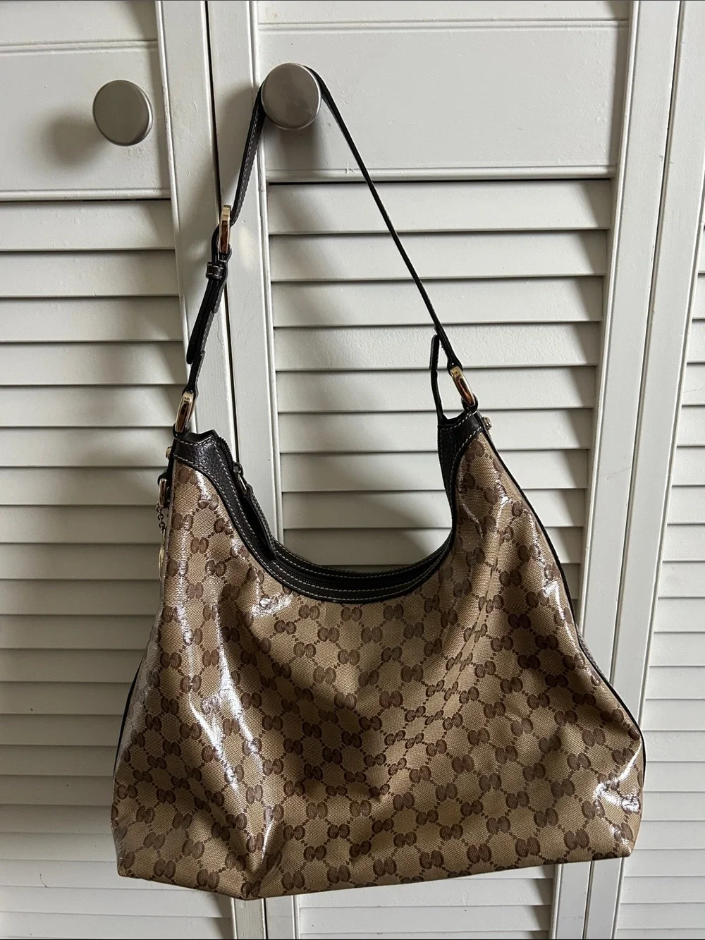 Gucci Brown Beige Monogram Hobo Shoulder Bag